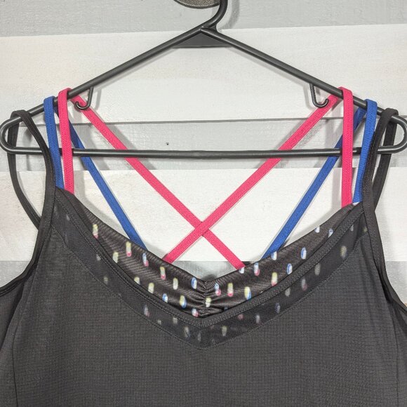 Lucky in Love Neon Lights Let it Glow Tank Top Womens XL built in bra black Cami - Picture 2 of 10